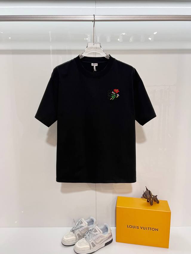 Loewe High-Quality 320g Crew Neck Short Sleeve T-Shirt Brand Classic Color Block