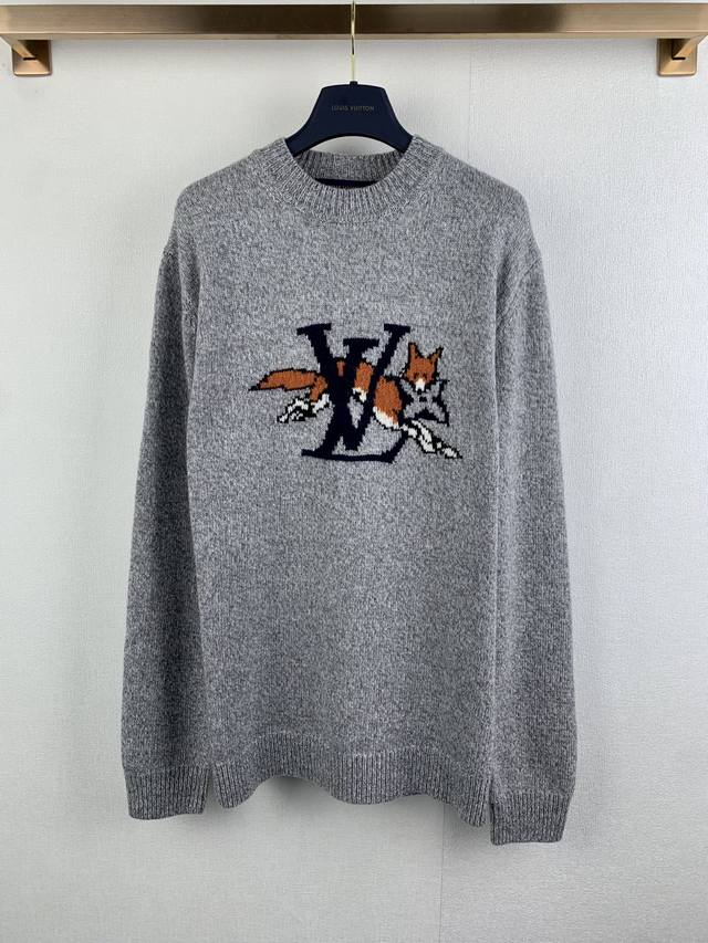 Louis Vuitton Louis Vuitton fox jacquard Lvlogo crew neck knit sweater, unisex.