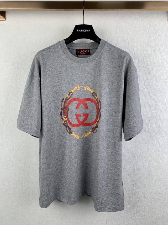 Gucci Reins Print Knit Cotton T-Shirt Fabric: 15S Extra-Durable Tight-knit Cotto