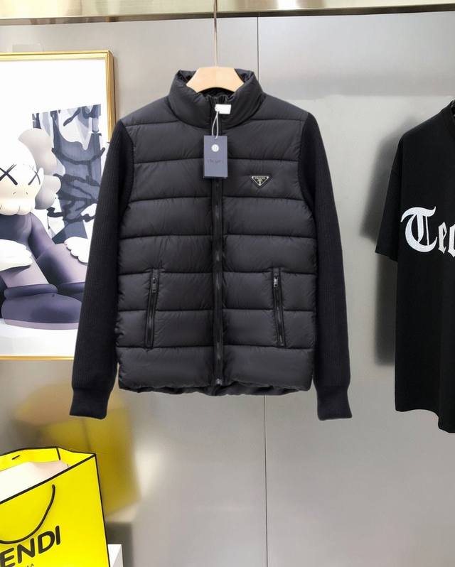 Prada 2025Fw New Stand-Up Knit Patchwork Jacket. A best-selling item in stores.