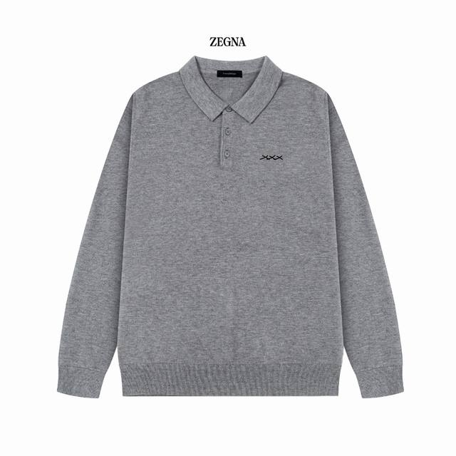 Zegna's latest casual polo collar wool sweater. The fabric is delicate, soft, co