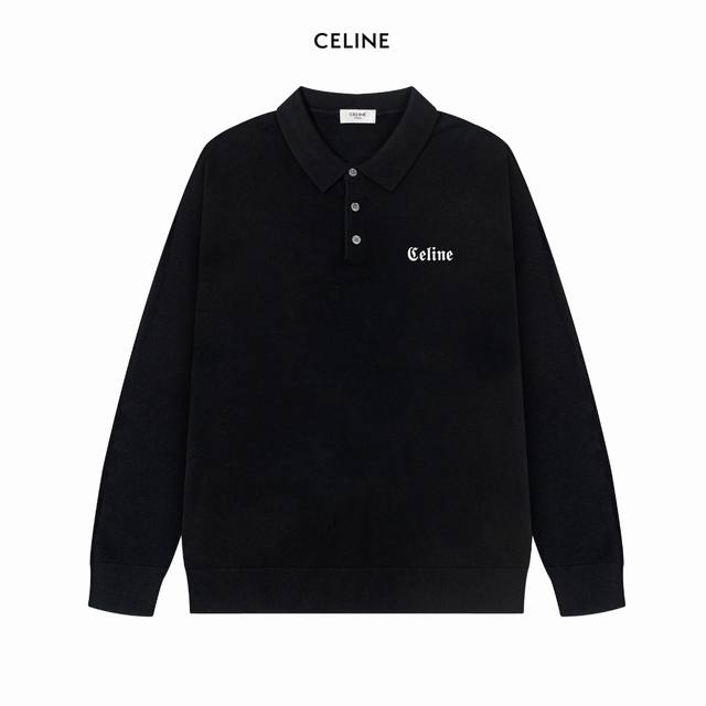 Celine Ss latest casual polo collar wool sweater. The fabric is delicate, soft,