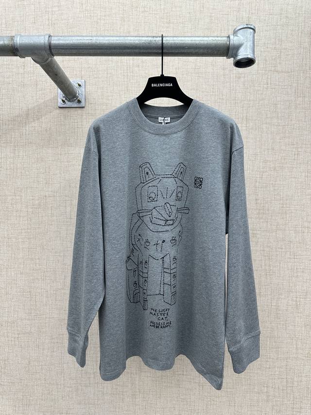 Loewe Cotton Lucky Cat Embroidered Long-Sleeve T-Shirt ( ) 2026 Spring/Summer Co