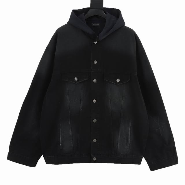 Balenciaga (Blcg) Embroidered Patchwork Hooded Denim Jacket. Made with custom-wo