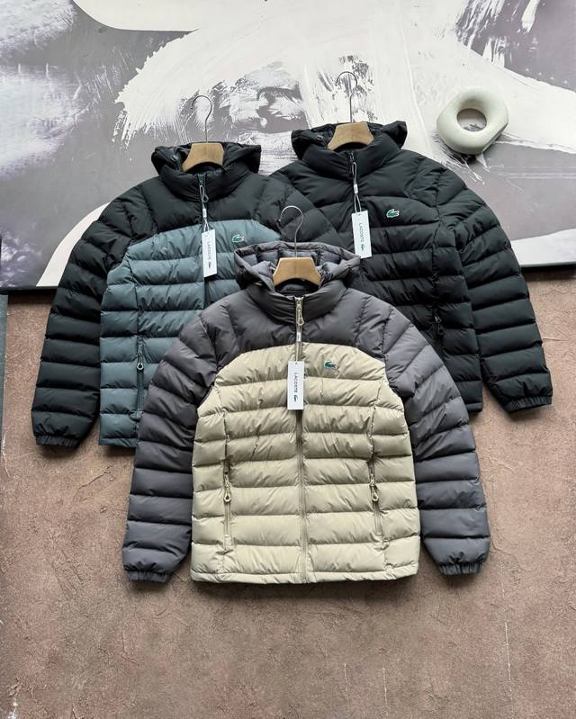 Lacoste French crocodile silicone logo fleece-lined thick down jacket with detac