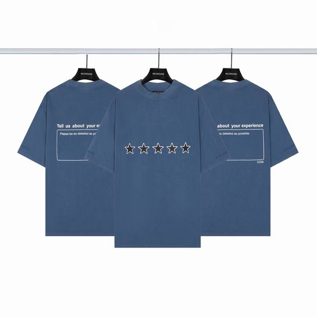 Balenciaga Star Slogan Print Embroidered Short-Sleeve T-Shirt ( ) Color: Blue (