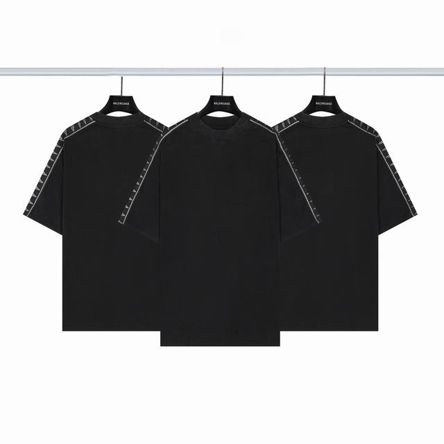 Balenciaga Jacquard Label Short-Sleeve T-Shirt Color: River Black Sizes: Xs-L