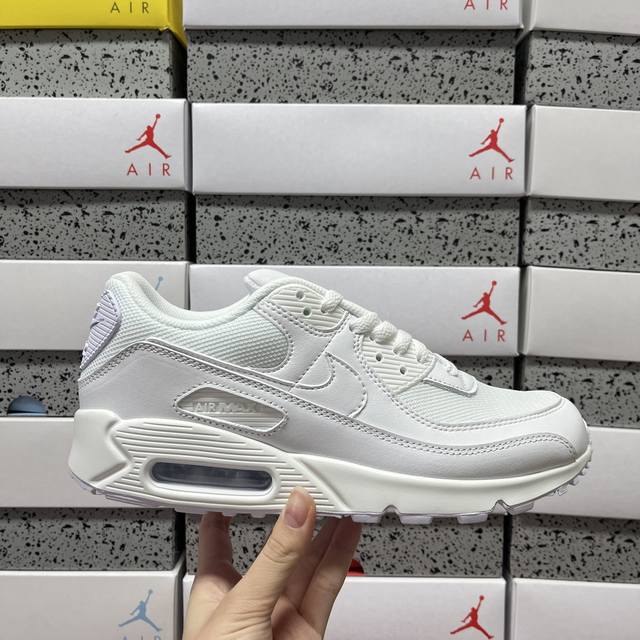 Authentic Nike Air Max 90 Pure White Sneakers with Small Air Cushion (Cn8490 100
