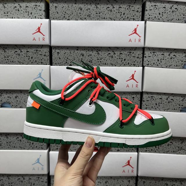 S2# Off-White X Nike Dunk Low Lthr Ow White/Green Sneakers Ct0856 100 Size: 36-4
