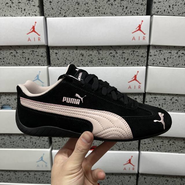 Y Puma Speedcat series, black and pink, pebbled leather, 406329-09. Sizes: 35 36