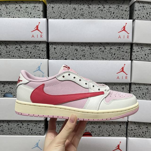 Dg Travis Scott X Air Jordan AJ1 Low Og Sp Ts Collaboration White Pink Reverse S