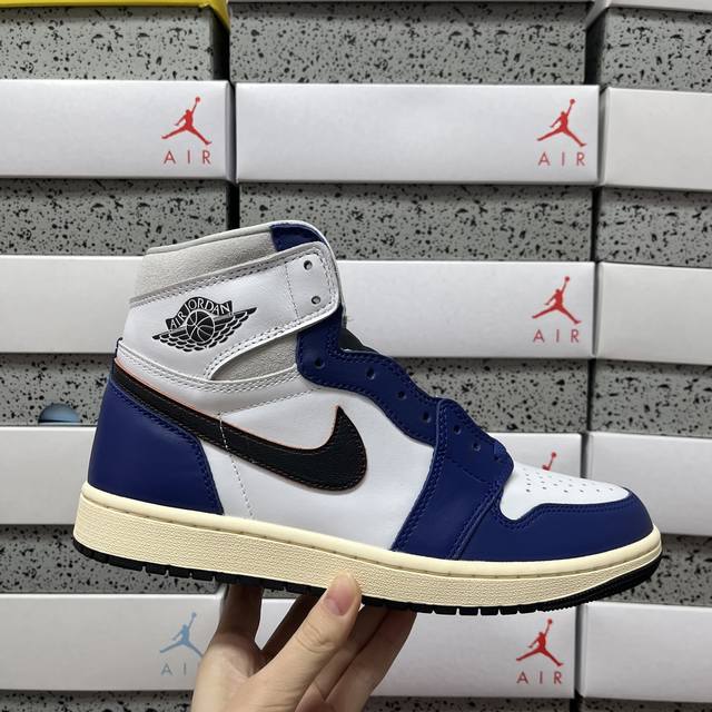 Sj Air Jordan 1 Retro High White Deep Royal Blue AJ1 Navy White and Blue High-To