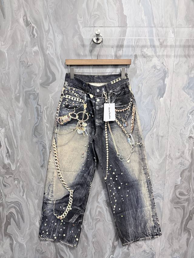 Ac 25 New Jeans featuring seasonal crystal and bow prints, made from denim with