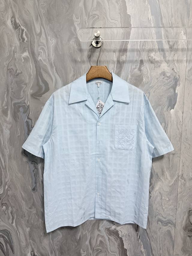 L0Ewe 25 New Men's Runway Collection Cotton Jacquard Short-Sleeve Shirt, Light B