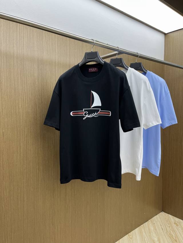 Early Spring/Summer Guc 2540 New Simple Letter Print Short-Sleeve Double Yarn P