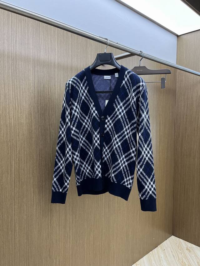 Autumn/Winter Burberry 25 New Twill Check Wool Blend V-Neck Cardigan Coat Made f