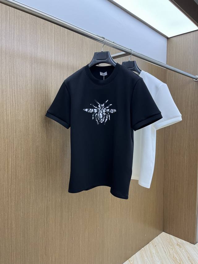 Cd 2025 Autumn/Winter Crew Neck Embroidered Short-Sleeve T-Shirt Base Layer. The