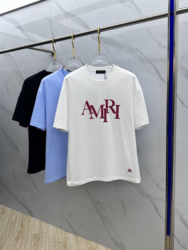 Amiri 2026 Spring/Summer New Simple Letter Print Short-Sleeve Top, Double Yarn P