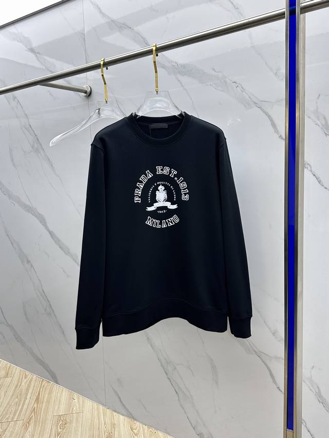 Prada 2025 Autumn/Winter New Arrival Printed Crew Neck Pullover Sweatshirt. Exu