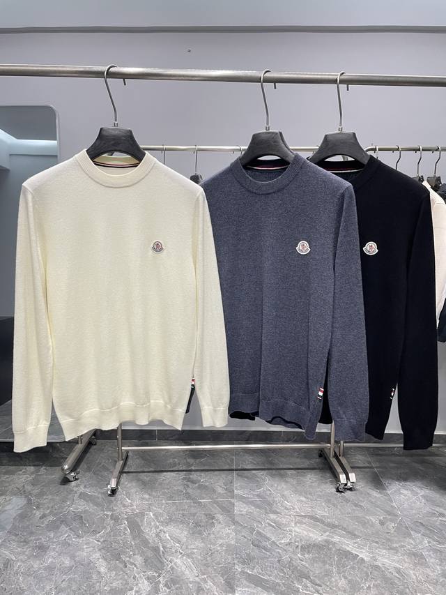 Mon25Fw Autumn/Winter New High-Quality Wool and Cashmere Blend Knit Crew Neck Sw