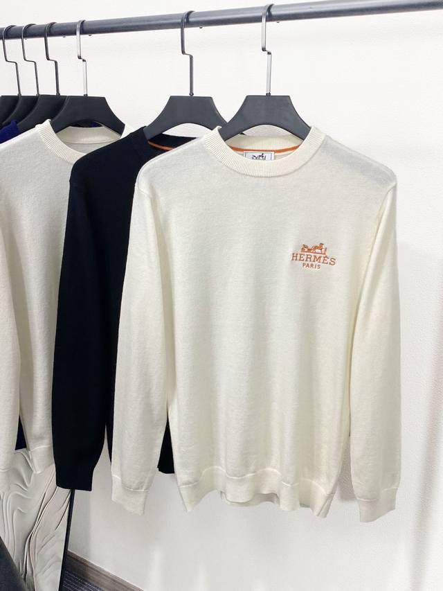 New Her25Fw Autumn/Winter Fine Cashmere and Wool Blend Knit Crew Neck Sweater. F