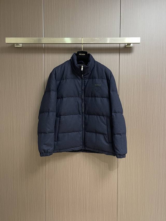 Prada 2025Fw Nylon Triangle Logo Down Jacket. Made with high-count, high-densit