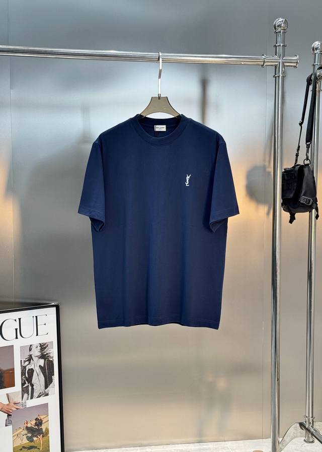 YSL Basic Embroidered Logo Short-Sleeve T-Shirt. Unisex style, 26S. Classic crew