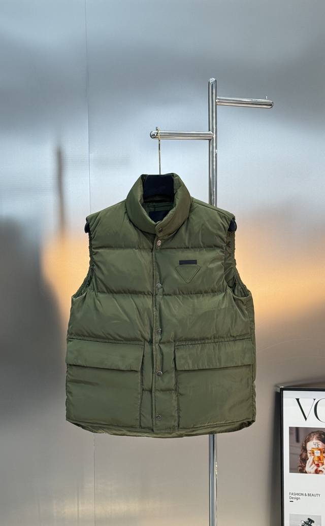 Prada Men's Down Vest. Prada Men's Short Zipper Quilted Down Vest. High-quality