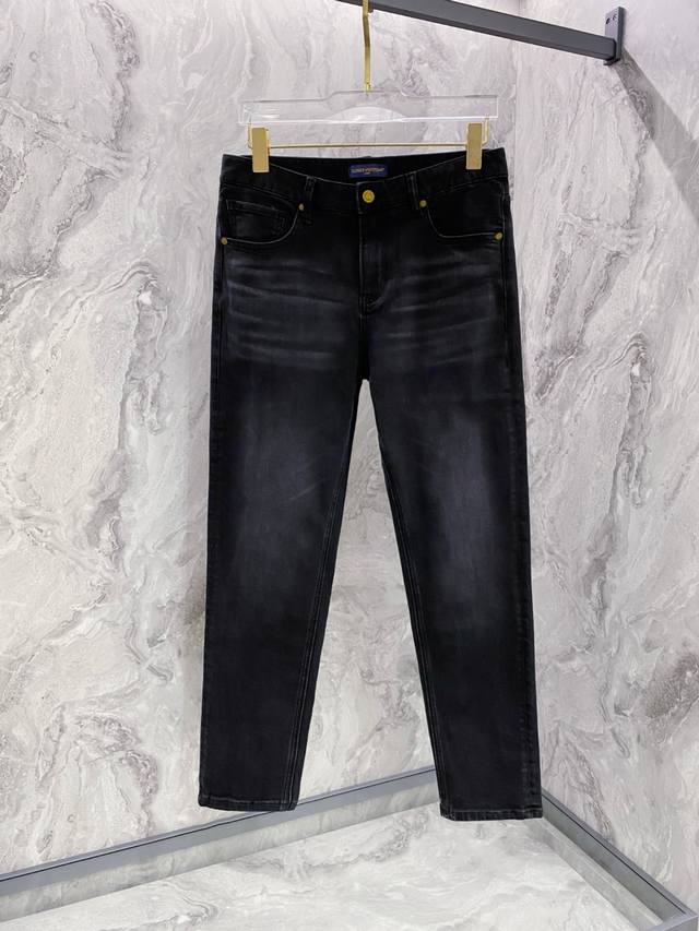 Louis Vuitton 2025 Fall/Winter New Belt Pocket Print Slim Fit Black Denim Jeans