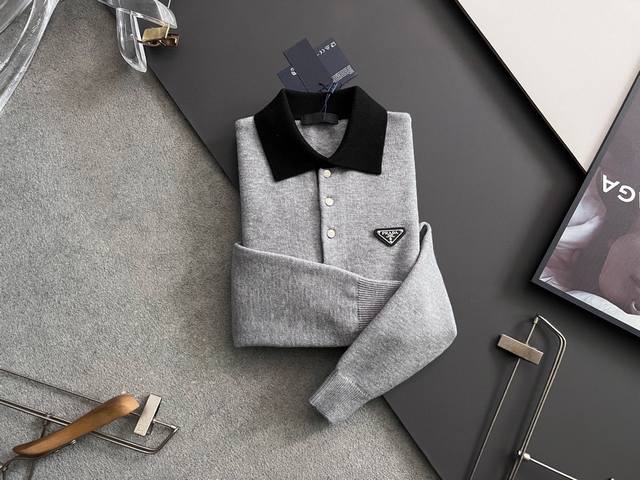 prad*2025 Popular Autumn/Winter New Knit Sweater Wool and Cashmere Blend Intarsi