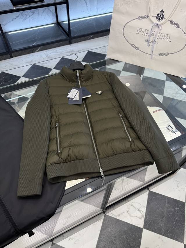 Prada classic knitted down jacket. Thick knit, double lining, knitted sleeves w