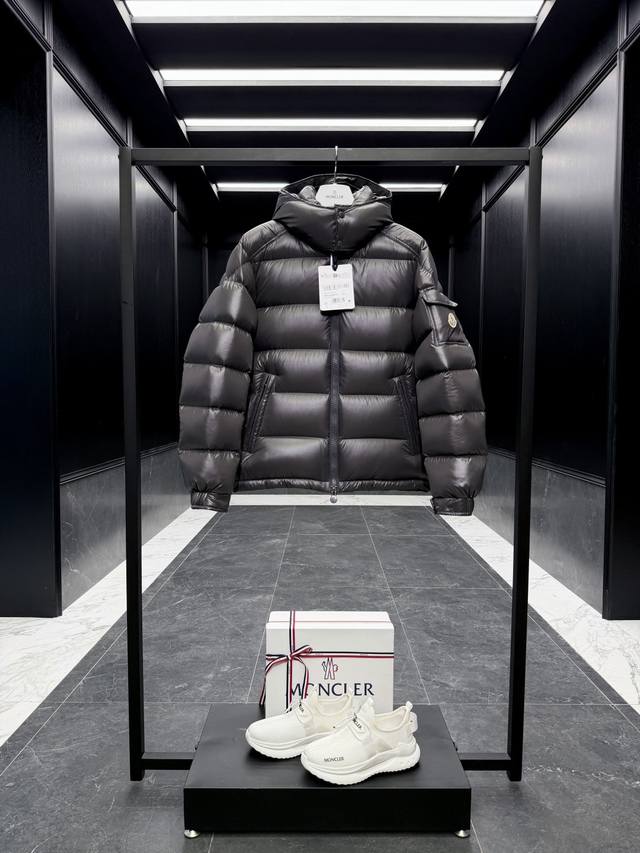 Adjusted Price p Premium Down Moncler Maya Short Hooded Men's Down Jacket. Deta