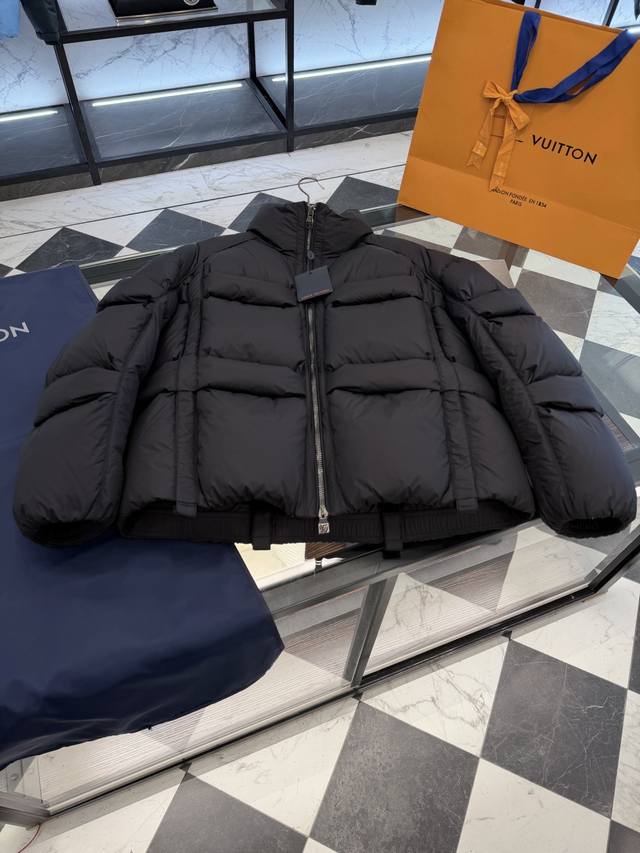 Louis Vuitton LV runway style functional down jacket with structured lines. Mult