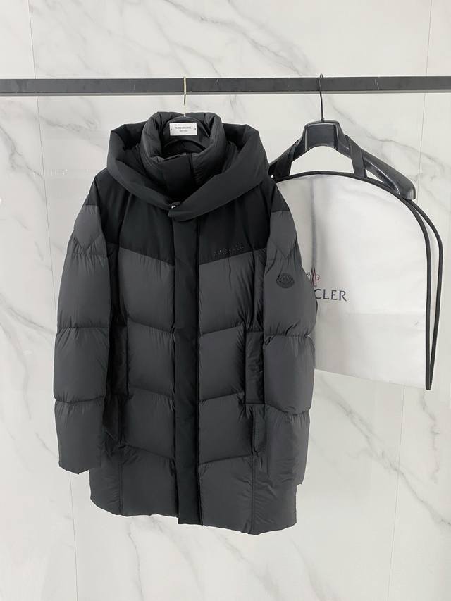 Premium Down Moncler Matt Black European Exclusive Mid-Length Down Jacket. Detac