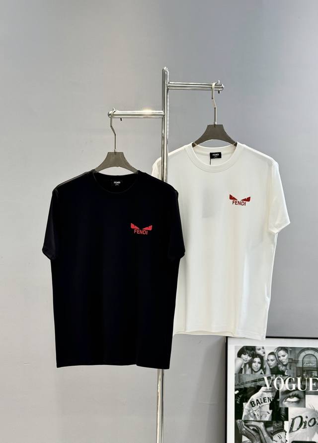 Fendi 25S New Modal T-Shirt. A stylish embroidered short-sleeved shirt. Feature