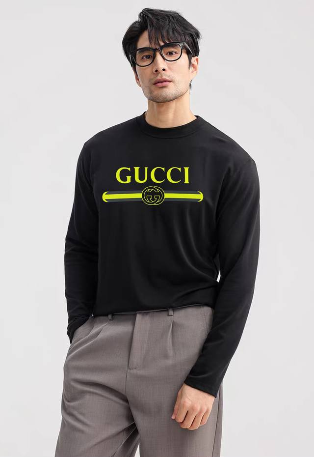 Gucc*Gu-Qi 25S New Modal Long-Sleeve T-Shirt. A very fun visual effect!!! The cl