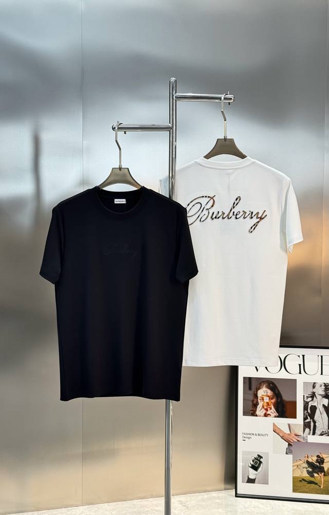 Burberry 25S Modal T-shirt with embroidered logo on the back. The back features