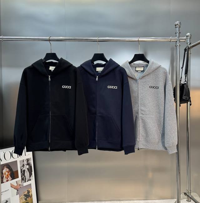 Gucci 25S New Zip-Up Hooded Sweatshirt, Unisex! 420g pure cotton fabric. Comfort