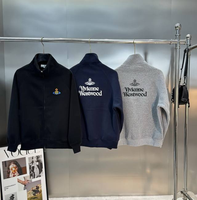 Vivienne Westwood 2025 New Style Stand Collar Embroidered Zip-Up Sweatshirt, Uni