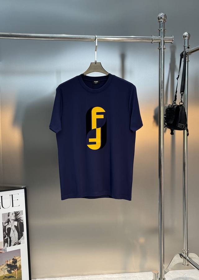 Fend*25S New Modal T-Shirt. Classic basic style!! Classic yellow Ff letter heat