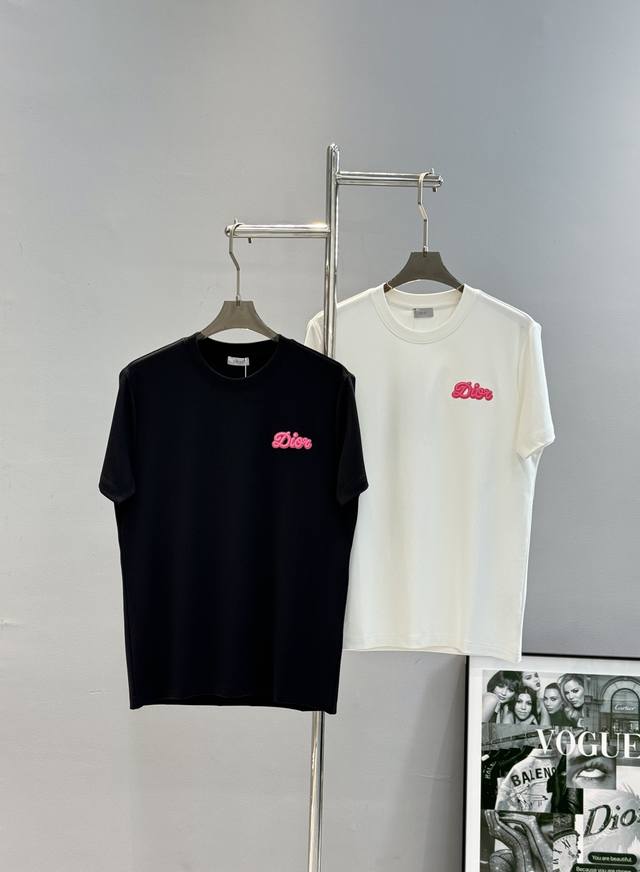 Dior 25S Modal T-shirt. Basic style with embroidered lettering! A revamped and u