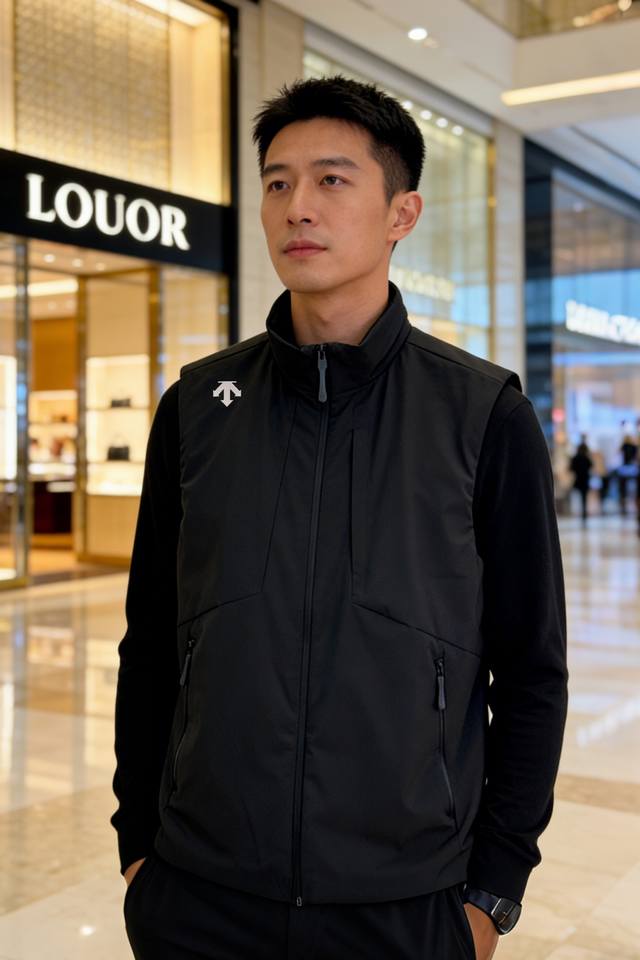 Descente Men's Golf Cotton Vest, New Arrival (25s)! Made with technical woven fa