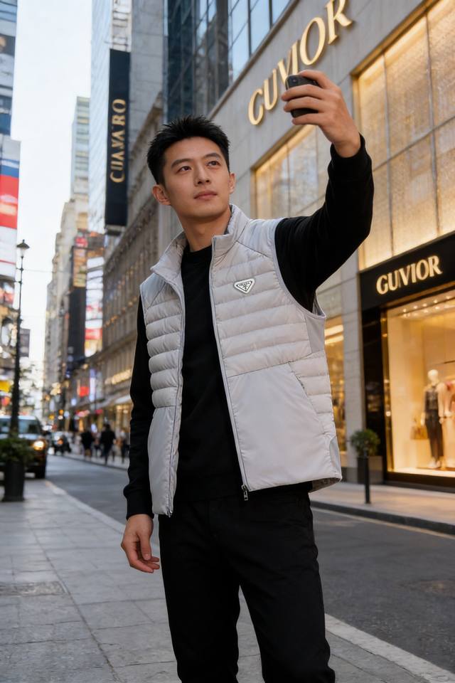 Prada New Down Vest, Prada 25S. This down vest features a simple and clean stan