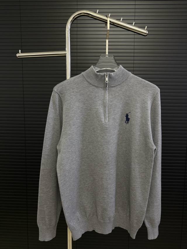 Polo 25 New Mid-High Neck Half-Zip Sweater, featuring a logo design on the ches
