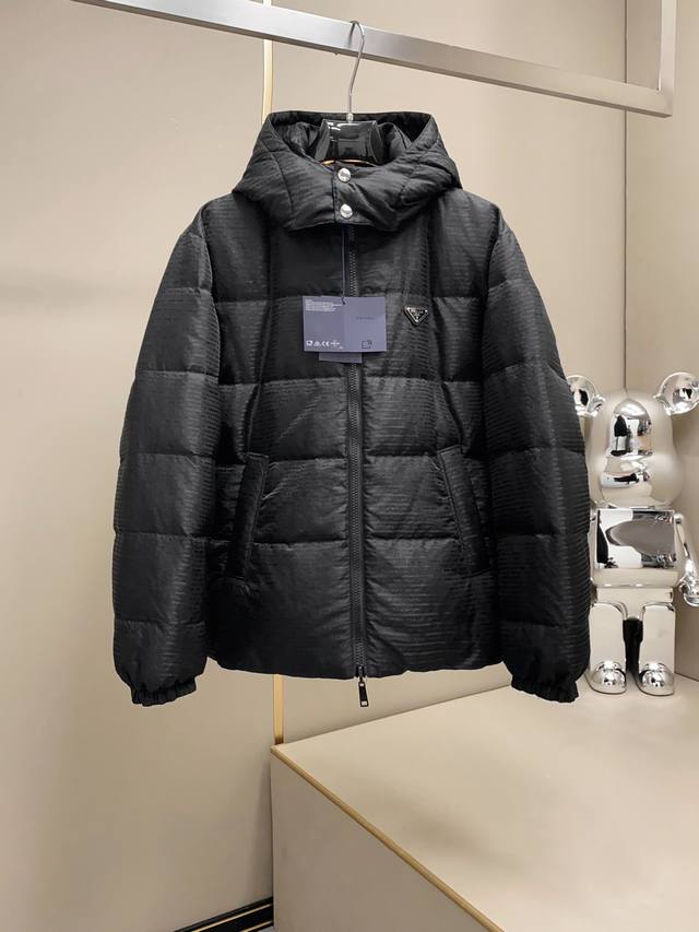 pra25Fw Autumn/Winter New Black Nylon Waterproof Stand Collar Down Jacket, Men's