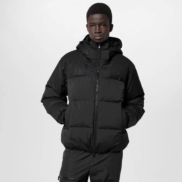 LV25Fw Autumn/Winter New Style Dark Pattern Monogram Patchwork Zipper Down Jacke
