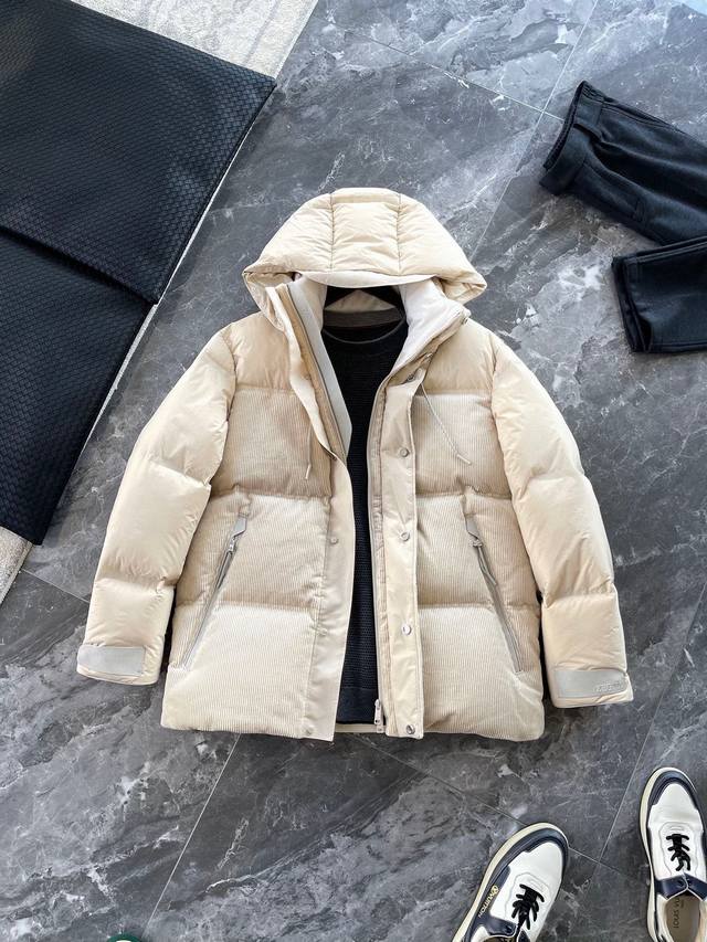 Ez25Fw Autumn/Winter New Corduroy Patchwork Down Jacket, Men's Fashionable Leath