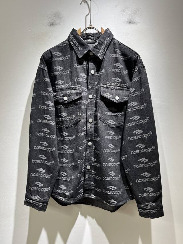Balenci*Ga Paris* Home 2025 Autumn New Arrival Unisex Denim Shirt, runway print
