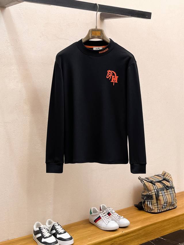 Hermes 25Ss Autumn New Arrival, New Trade Order, Crew Neck Long Sleeve Base Shir