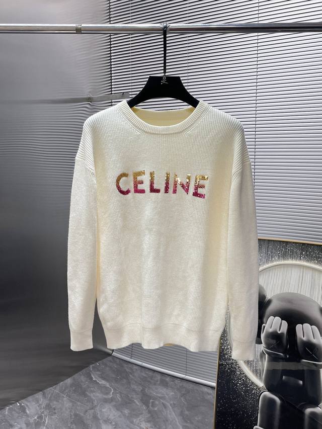 Celine Autumn/Winter New Wool Blend Crew Neck Long Sleeve Sweater, High-End Ver